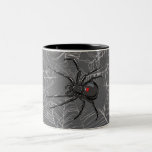Black Widow Spider And Spiderweb Drawing Art Two-Tone Coffee Mug<br><div class="desc">Classic Cup Mug coffee tea beverage drinking container printed with Black Widow Spider And Spiderweb Drawing Art original hand drawn graphic design artwork illustration by TheFabricSeal print on demand shop at Zazzle.com #ZazzleMade ©️Original. https://www.zazzle.com/store/thefabricseal Celebrate Halloween and Goth any time of the year with our cool looking black coloured with...</div>