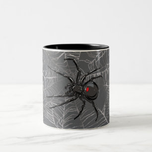 Black Widow Spider And Spiderweb Drawing Art Two-Tone Coffee Mug