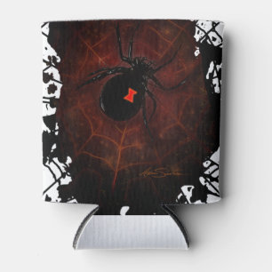 Black Widow Spider Gothic Paint Splatter Web Dark Can Cooler