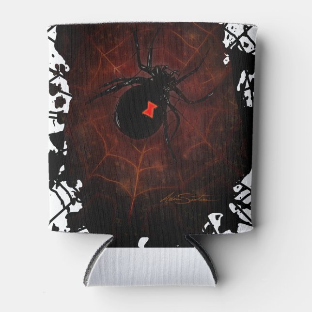 Black Widow Spider Gothic Paint Splatter Web Dark  Can Cooler (Front)