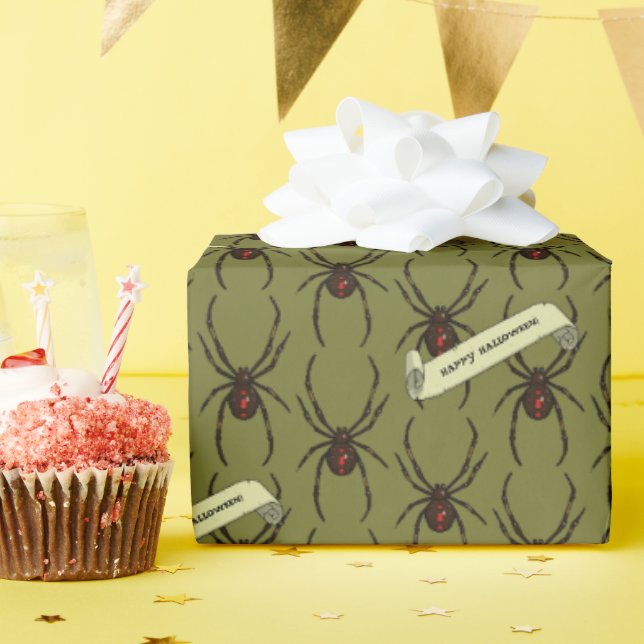 Black Widow Spider Halloween Pixel Art Pattern Wrapping Paper (Birthday Party)