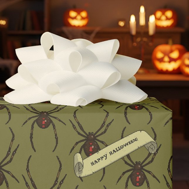 Black Widow Spider Halloween Pixel Art Pattern Wrapping Paper (Creator Uploaded)