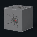 Black Widow Spider Original Drawing Art Favour Box<br><div class="desc">Square Shaped Party Favour Gift Box printed with Black Widow Spider Original Drawing Art hand drawn graphic design artwork illustration by TheFabricSeal print on demand shop at Zazzle.com #ZazzleMade ©️Original. https://www.zazzle.com/store/thefabricseal Celebrate Halloween and Goth any time of the year with our cool looking black coloured with red marking widow species...</div>