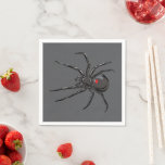 Black Widow Spider Original Drawing Art  Napkin<br><div class="desc">Paper Napkins Set printed with Black Widow Spider Original Drawing Art hand drawn graphic design artwork illustration by TheFabricSeal print on demand shop at Zazzle.com #ZazzleMade ©️Original. https://www.zazzle.com/store/thefabricseal Celebrate Halloween and Goth any time of the year with our cool looking black coloured with red marking widow species spider drawing custom...</div>
