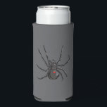 Black Widow Spider Original Drawing Art  Seltzer Can Cooler<br><div class="desc">Seltzer Can Cooler Koozie Sleeve printed with Black Widow Spider Original Drawing Art hand drawn graphic design artwork illustration by TheFabricSeal print on demand shop at Zazzle.com #ZazzleMade ©️Original. https://www.zazzle.com/store/thefabricseal Celebrate Halloween and Goth any time of the year with our cool looking black coloured with red marking widow species spider...</div>