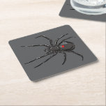 Black Widow Spider Original Drawing Art  Square Paper Coaster<br><div class="desc">Coasters decorative tabletop protectors for beverage drinking cups and glassware etc. printed with Black Widow Spider Original Drawing Art hand drawn graphic design artwork illustration by TheFabricSeal print on demand shop at Zazzle.com #ZazzleMade ©️Original. https://www.zazzle.com/store/thefabricseal Celebrate Halloween and Goth any time of the year with our cool looking black coloured...</div>