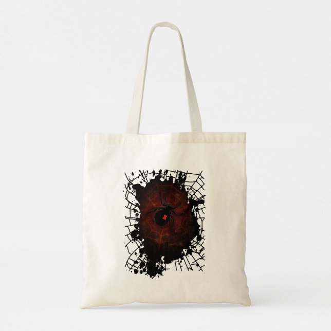 Black Widow Spider Paint Splatter Web Gothic Bold  Tote Bag (Back)