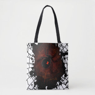 Black Widow Spider Paint Splatter Web Gothic Tote Bag