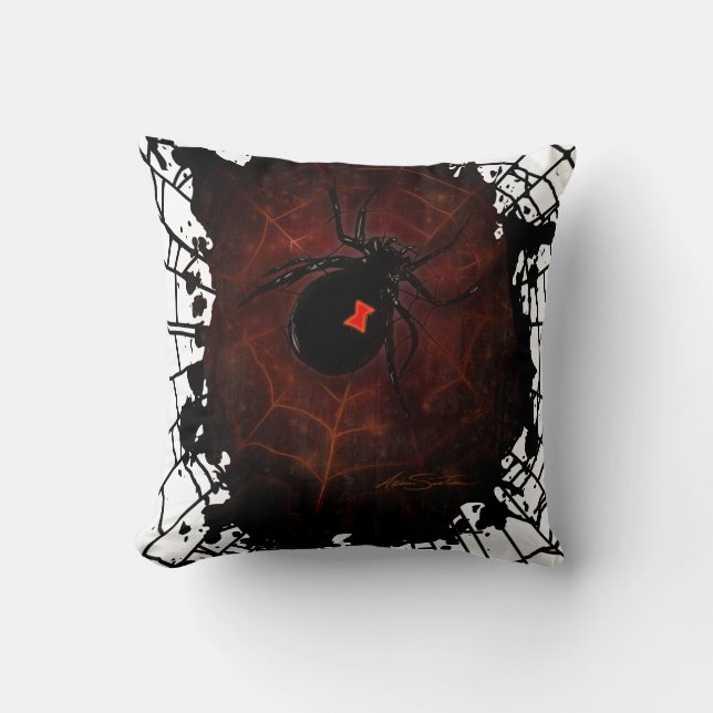 Black Widow Spider Web Gothic Aesthetic Spooky Cushion (Front)