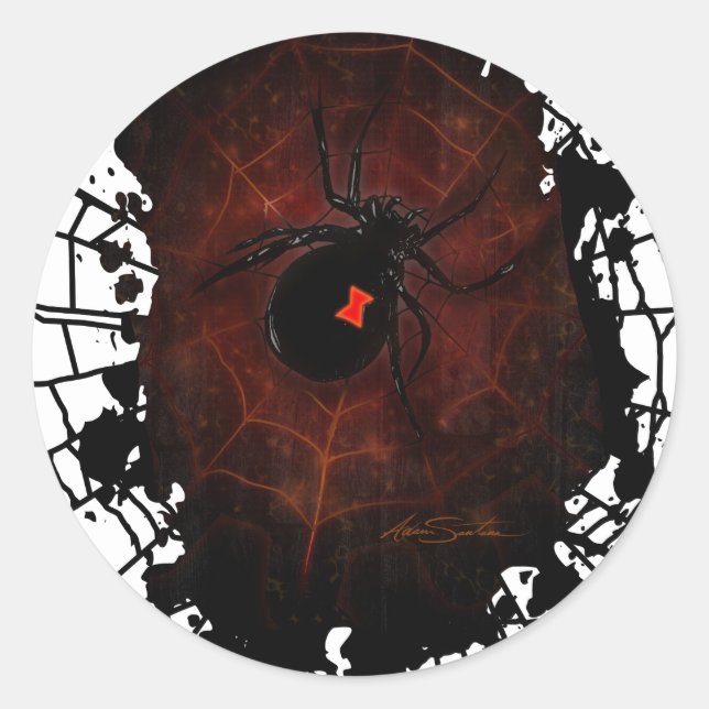 Black Widow Spider Web Gothic Dark Edgy Classic Round Sticker (Front)