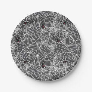 Black Widow Spider Web Gray Paper Plate