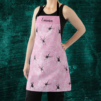 Black Widow Spider Web Pastel Pink Apron