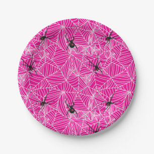 Black Widow Spider Web Pink Paper Plate