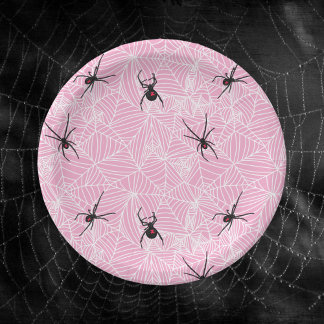 Black Widow Spider Web Pink Paper Plate