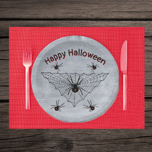 Black Widow Spiders in Triangle Web Rustic White Paper Plate