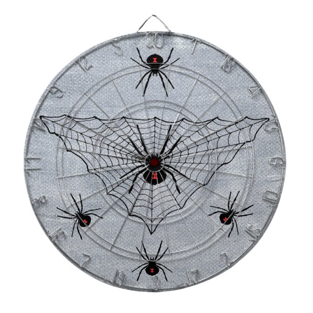 Black Widow Spiders Red Markings Web on White Dartboard (Front)