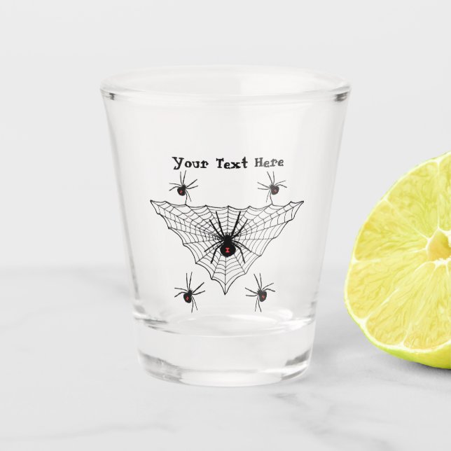 Black Widow Spiders Triange Black Web Red Markings Shot Glass (Front)