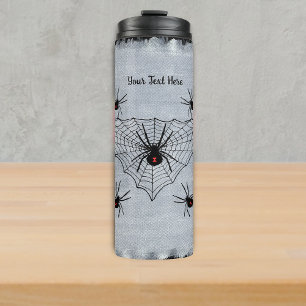 Black Widow Spiders Triangular Web Painted Look Thermal Tumbler