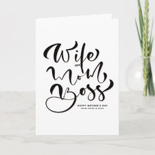 Black Wife Mum Boss Calligraphy Mother's Day Card