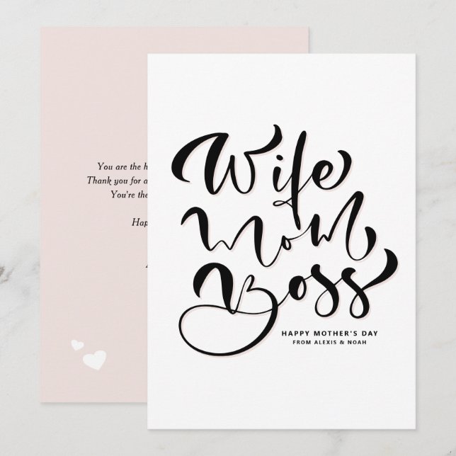 Black Wife Mum Boss Calligraphy Mother's Day Holiday Card (Front/Back)