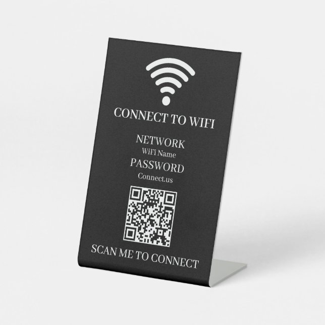 Black WiFi QR Code | Scan to Connect Modern Design Pedestal Sign (Front)