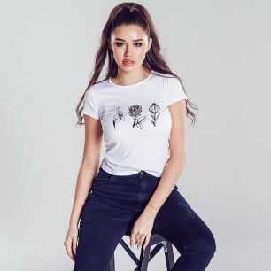 Black Wild Flowers Nature Lover Floral Graphic T-Shirt