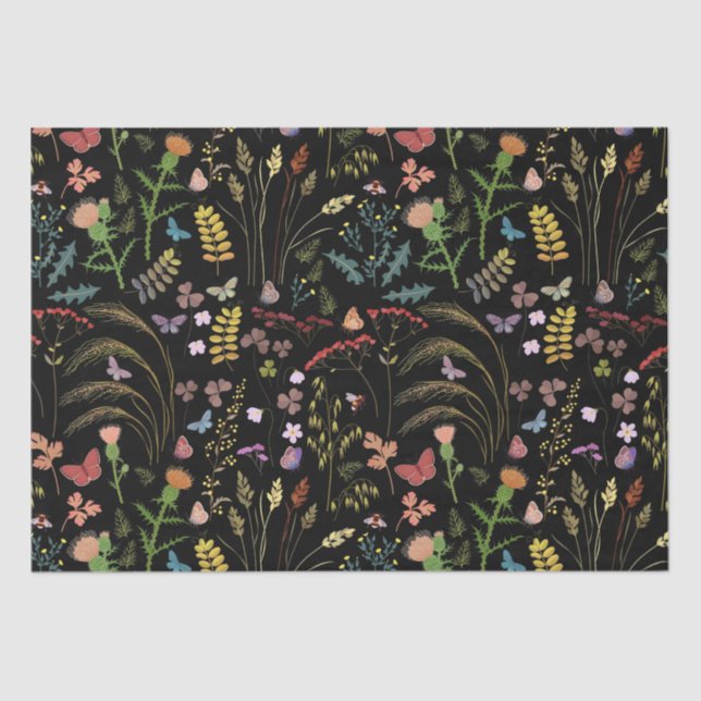 Black wild flowersTissue Paper (Front)