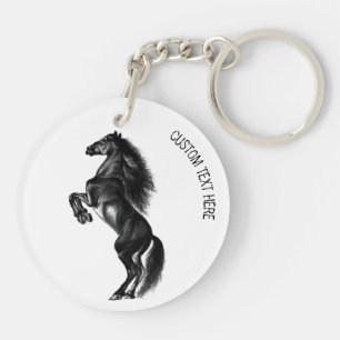 Black Wild Horse Keychain with Custom Text