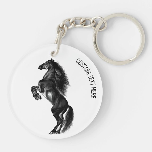 Black Wild Horse Keychain with Custom Text (Back)
