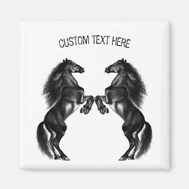 Black Wild Horse Magnet with Custom Text (Front)