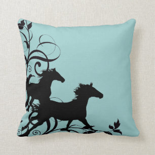 Black Wild Horses Cushion