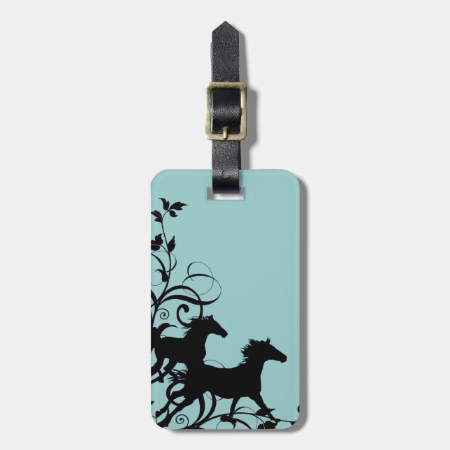 Black Wild Horses Luggage Tag (Front Vertical)