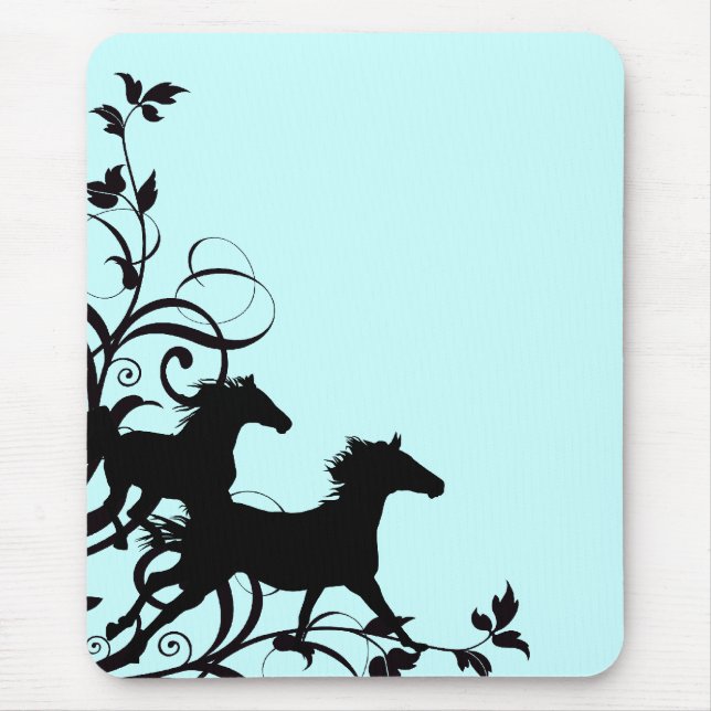 Black Wild Horses Mouse Mat (Front)