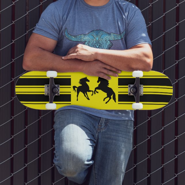 Black Wild Horses Skateboard - Custom Colours (Outdoor 3)