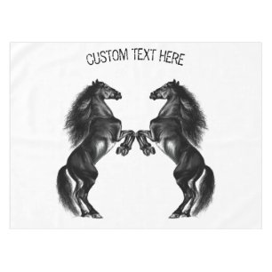 Black Wild Horses Tablecloth with Custom Text