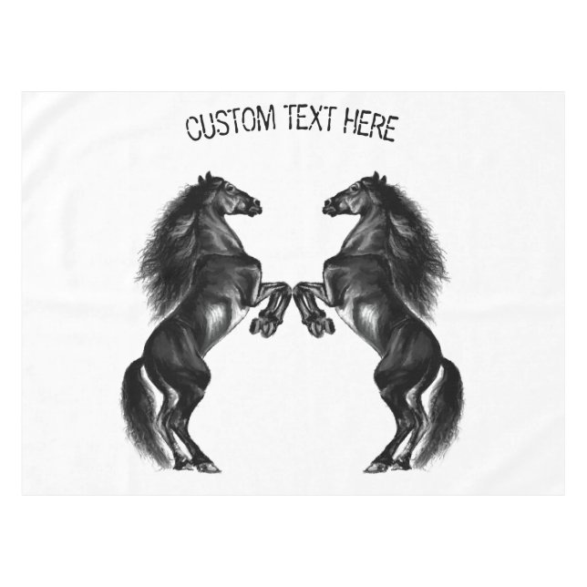 Black Wild Horses Tablecloth with Custom Text (Front (Horizontal))