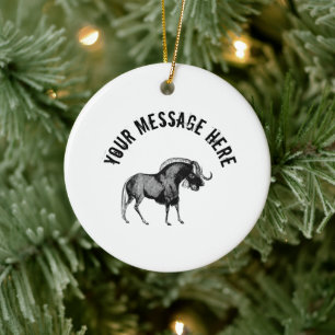 Black Wildebeest Simple Illustration Classic Ceramic Tree Decoration