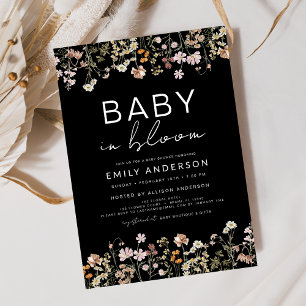 Black Wildflower Baby in Bloom Baby Shower Invitation