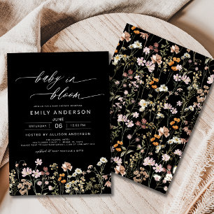 Black Wildflower Baby in Bloom Baby Shower Invitation