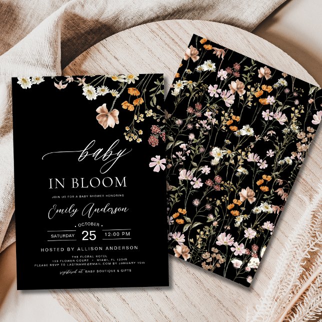 Black Wildflower Baby in Bloom Baby Shower  Invitation (Creator Uploaded)