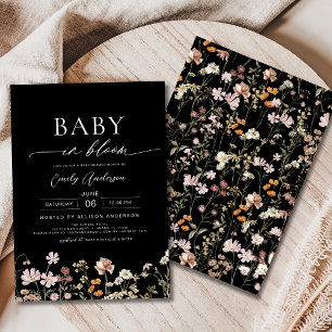 Black Wildflower Baby in Bloom Baby Shower Invitation