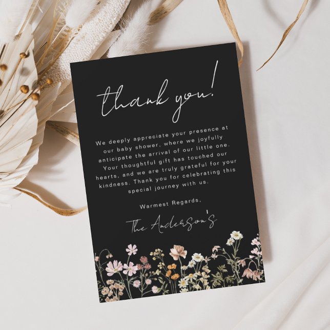 Black Wildflower Baby Shower Thank You Card (Creator Uploaded)