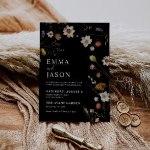 Black Wildflower Boho Wedding Invitation
