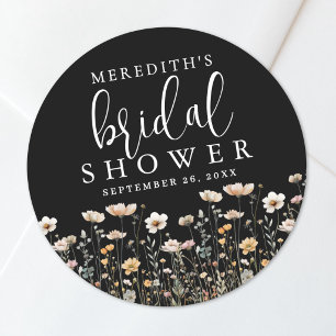 Black Wildflower Bridal Shower Classic Round Sticker