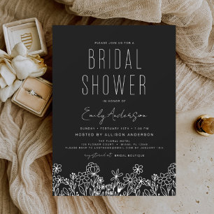 Black Wildflower Bridal Shower Elegant Invitation