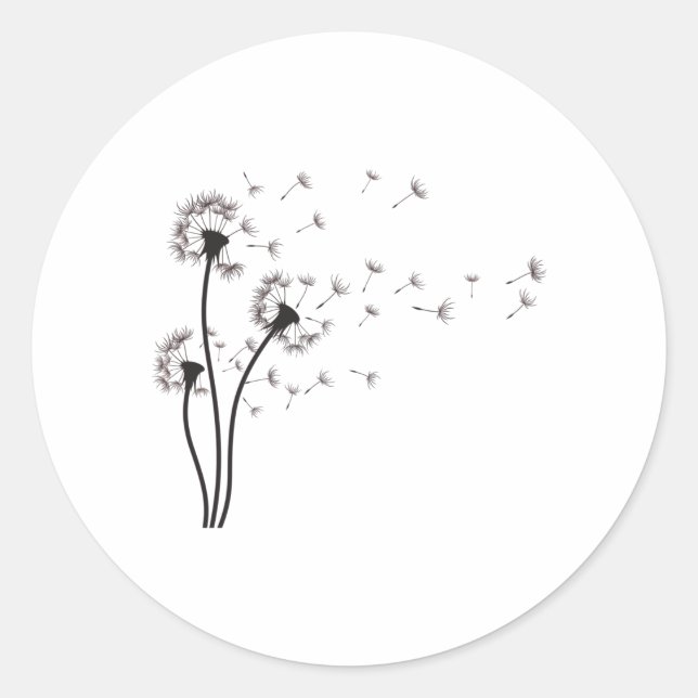 Black Wildflower Dandelion Classic Round Sticker (Front)