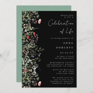 Black Wildflower Funeral Invitation