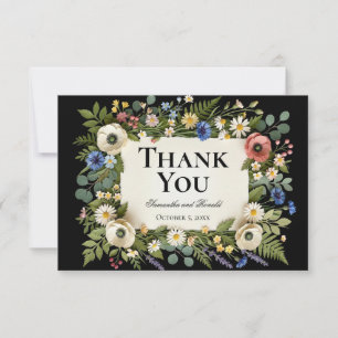 Black Wildflower Garden Wedding Thank You Card
