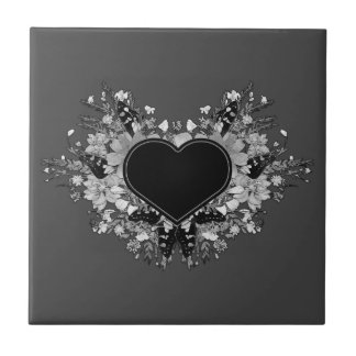 Black Wildflower Heart Tile