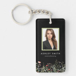 Black Wildflower Meadow Employee ID Key Ring